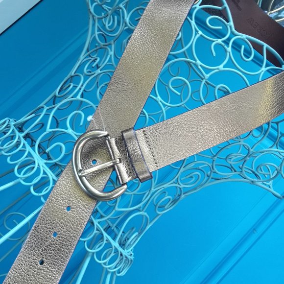 italian Leather Belt Gold Metallic Cottagecore Real Genuine Leather Brass Buckle